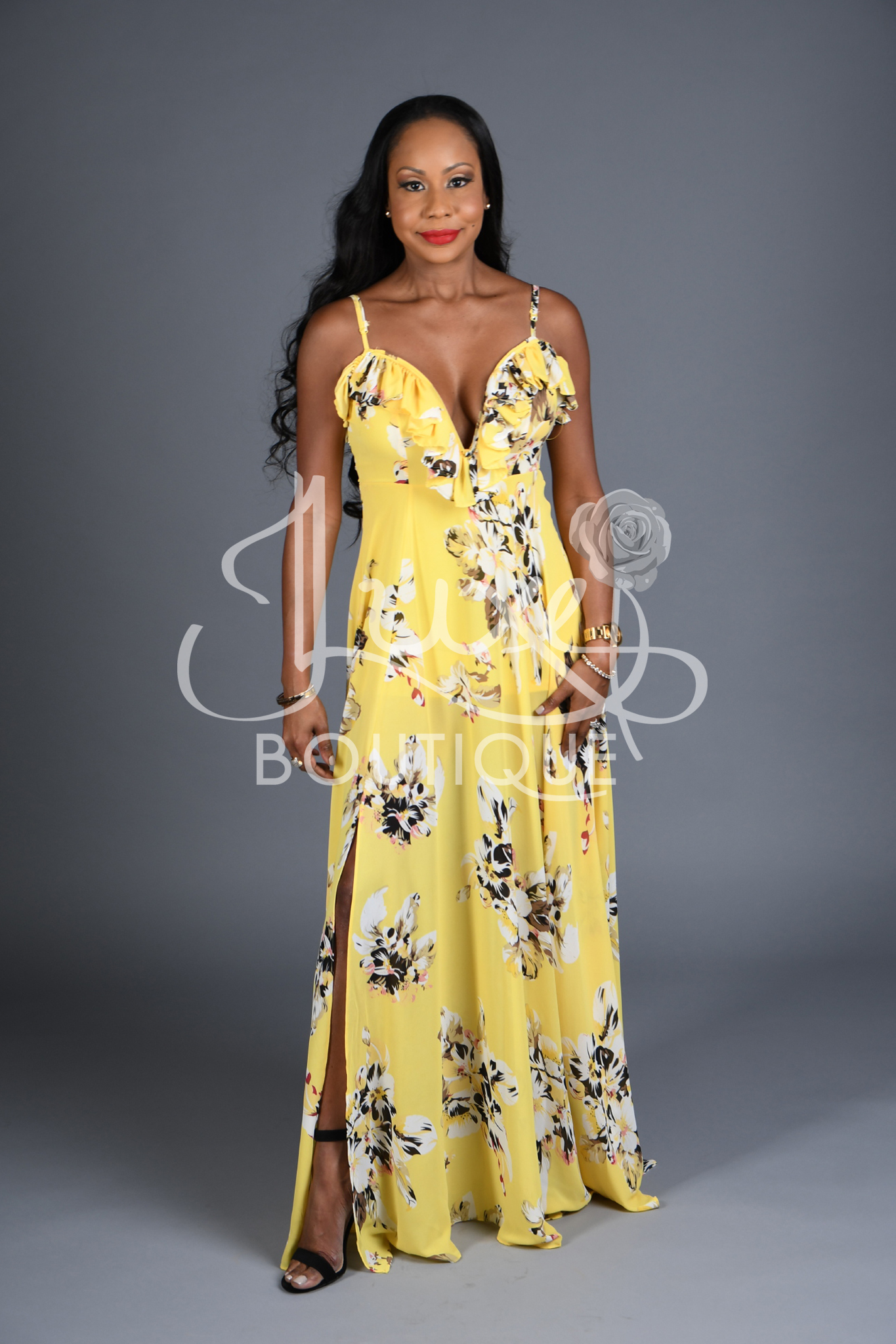 yellow plunge dress